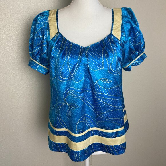Diane Von Furstenberg Tops - Diane Von Furstenberg  Silk Top Blouse Short Sleeve Sz 2